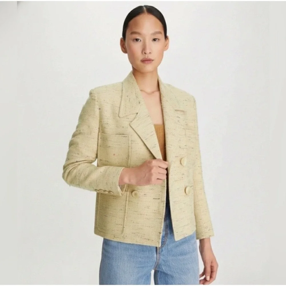 Tory Burch Confetti Twill Tweed Blazer Jacket Beige Double Breasted NWT $998 14